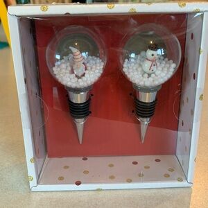 Festive Santa Gnome and Snowman Art Glass Wine Stoppers